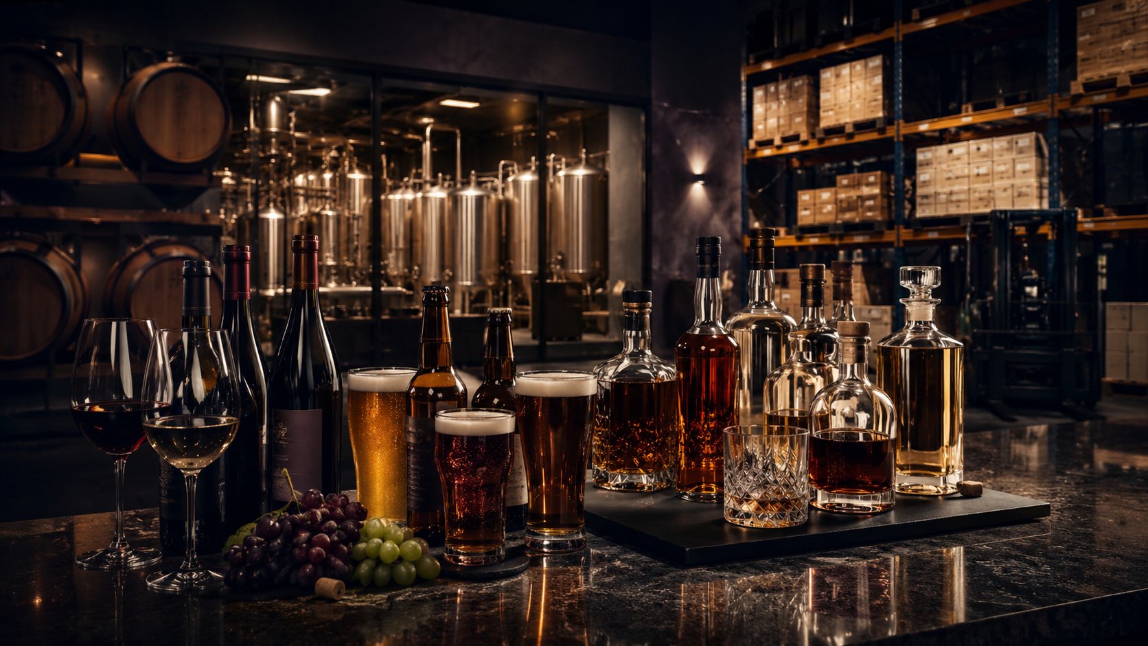 Wine, beer, and spirits in a premium beverage showroom